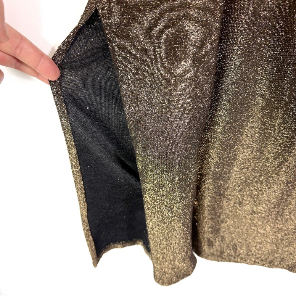 Ramy Brook Amarilys Dress Metallic Gold Shimmer Mock Neck Ruched Midi Sz L - Picture 15 of 15
